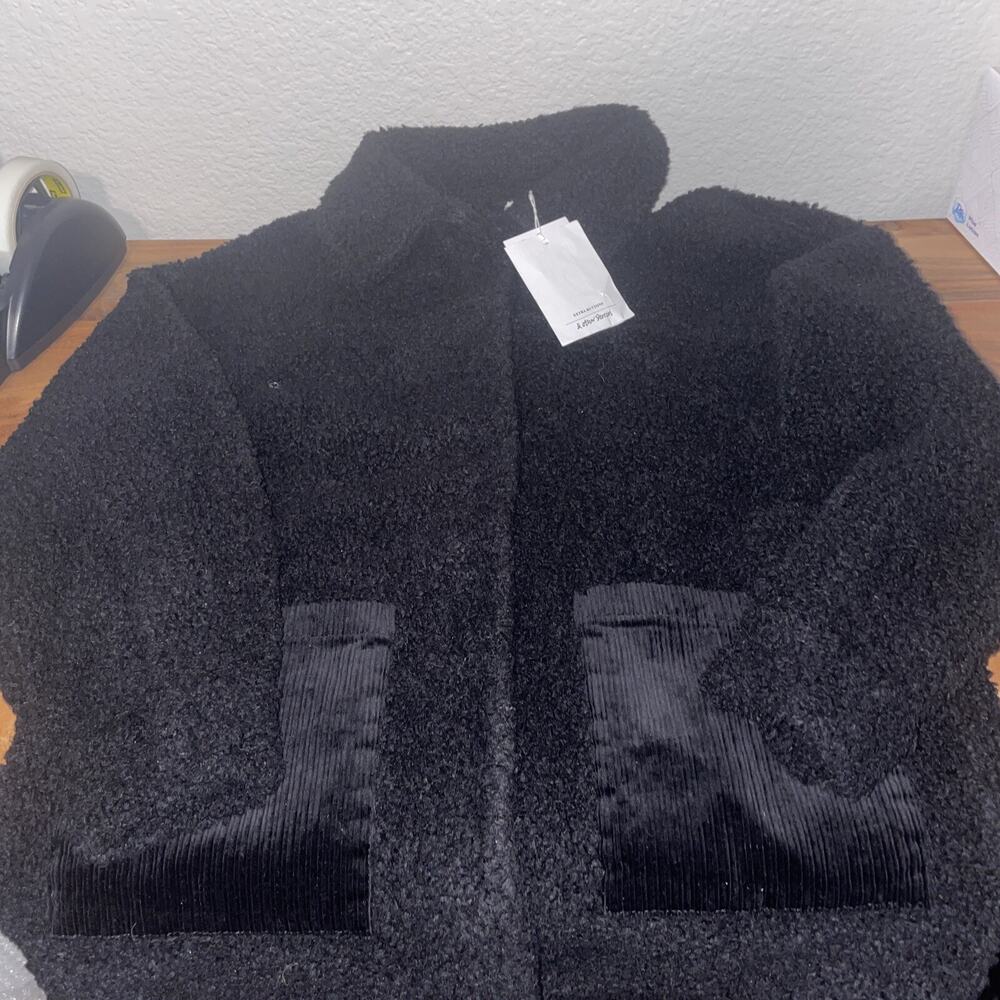 & Other Stories Paris Black Sherpa Jacket Button Up Size 2